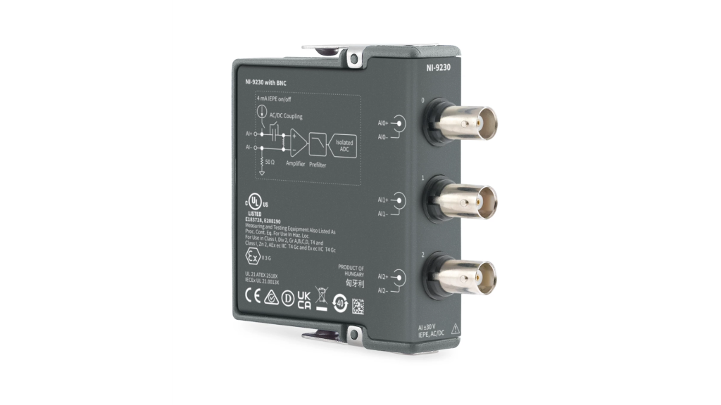 NI-9230: Mô-đun đầu vào cảm biến âm thanh và rung động, 3 kênh, 12,8 kS/s/kênh, ±30 V, dòng C Series